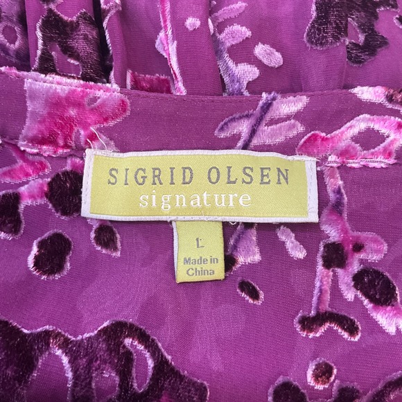 Sigrid Olsen Blouse Womens L Purple Silk Blend Burnout Velvet Floral Boho Chic - Picture 4 of 9